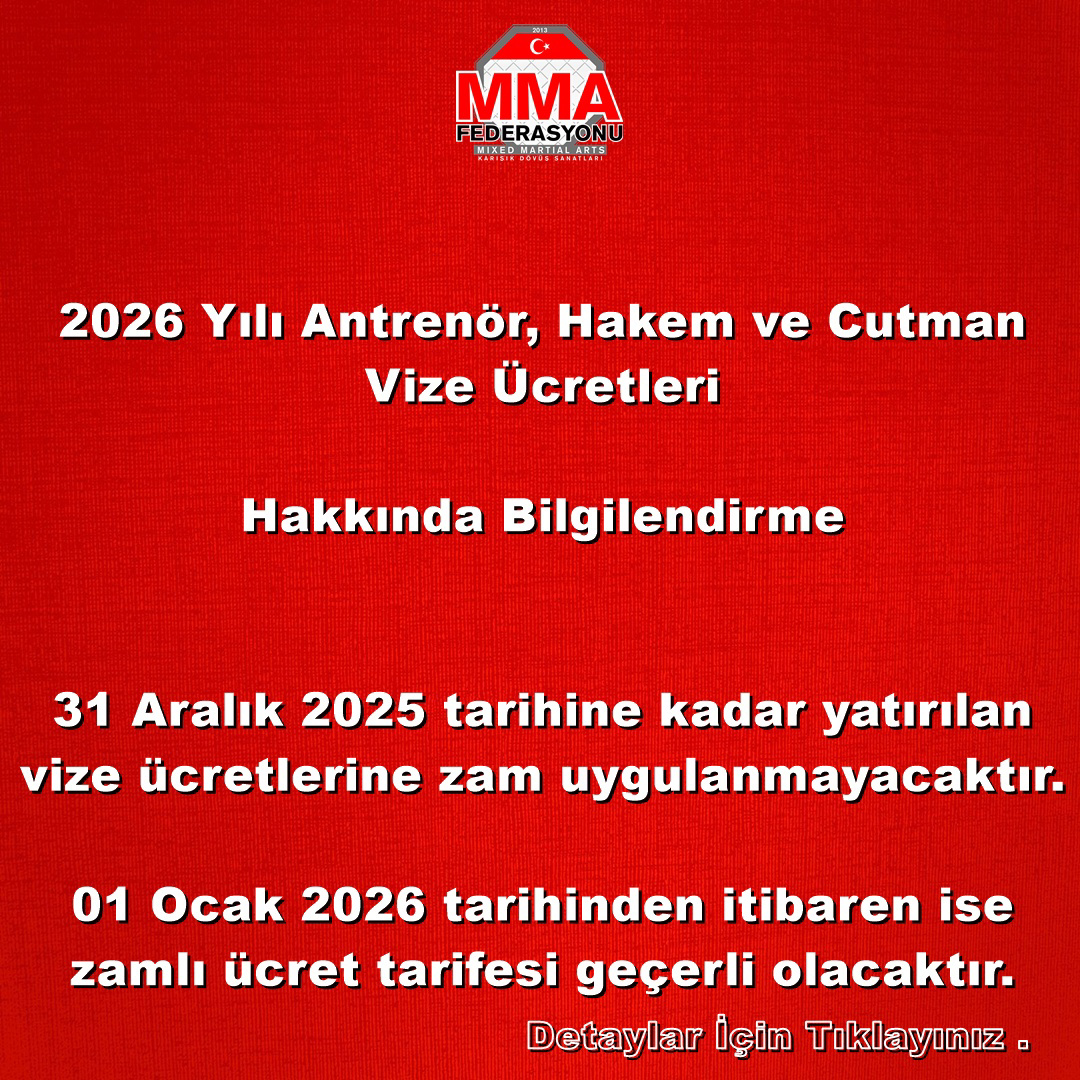2026 Yılı Antrenör, Hakem ve Cutman Vize Ücretleri Hakkında Bilgilendirme 